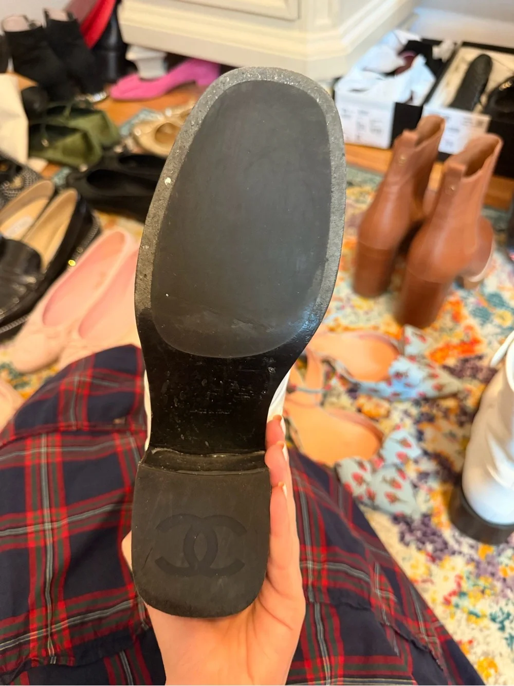 CHANEL White Leather Ankle Boots with Black Cap Toes